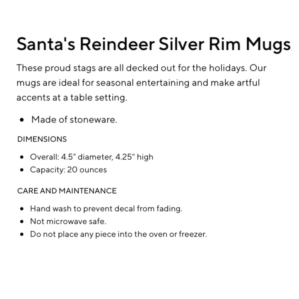 Pottery Barn Santa’s Reindeer Silver Rim Mug